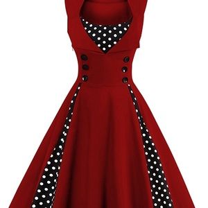 Red High waisted vintage style dress fits like 2X